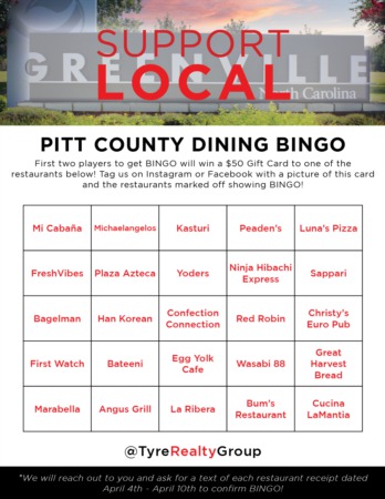 Pitt County Dining Bingo Giveaway #2