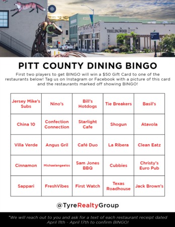 Pitt County Dining Bingo Giveaway #3