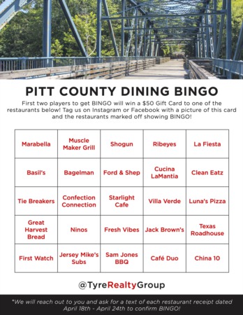 Pitt County Dining Bingo Giveaway #4