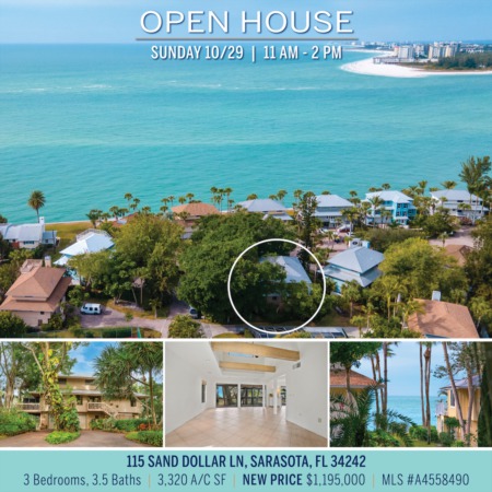 OPEN 10/29 SUNDAY 11 AM - 2 PM! Siesta Key Home with Walkway Access to Gulf Sunsets