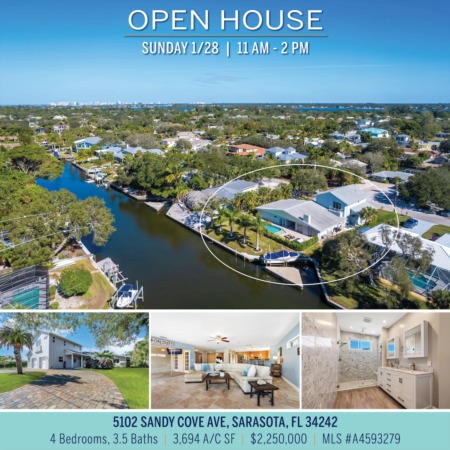 OPEN 1/28 SUNDAY 11 AM - 2 PM: Waterfront Haven on Siesta Key
