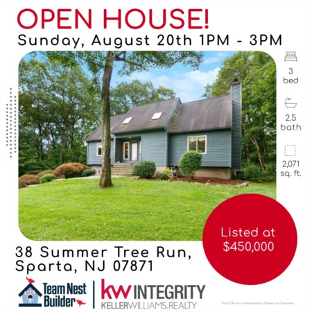 Open House Sunday, August 20th from 1PM-3PM at 38 Summer Tree Run in Sparta