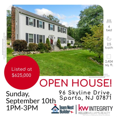Open House SUNDAY Sept. 10th from 1pm-3pm at 96 Skyline Dr. Sparta, NJ!