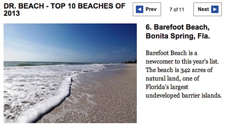 Barefoot Beach named Top 6 Beach in US