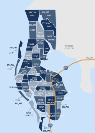 St. Petersburg, FL/Clearwater Median Incomes by Zip Code