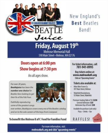 This Friday! Amazing Beatles cover band, Beatlejuice, takes the stage at Memorial Hall!