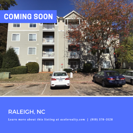Investment Alert! 3rd Floor Unit Condo. Four bedrooms and four private baths with common area living, kitchen, and dining space. Spectacular location close to NC State, Meredith College, downtown Raleigh, and major highways!