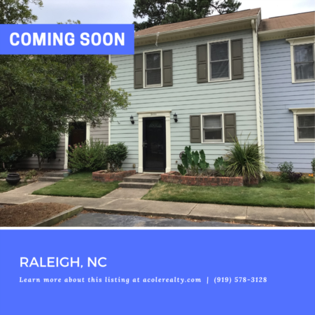 *COMING SOON* Three bedroom townhome in a prime Raleigh location minutes from 540, shopping, and dining.