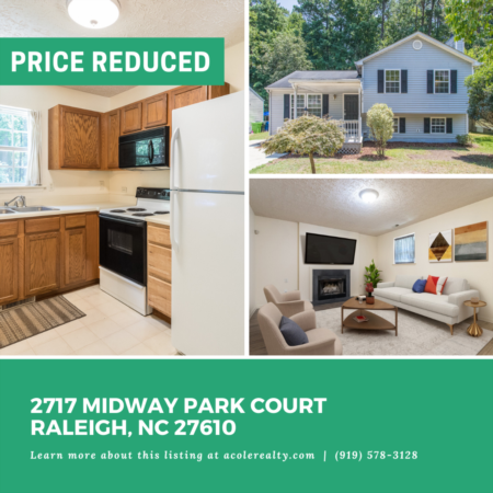 *PRICE REDUCTION*A $25,000 price adjustment has just been made on 2717 Midway Park Court, Raleigh!