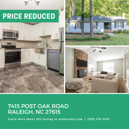 *PRICE REDUCTION*A $10,000 price adjustment has just been made on 7415 Post Oak Road, Raleigh!