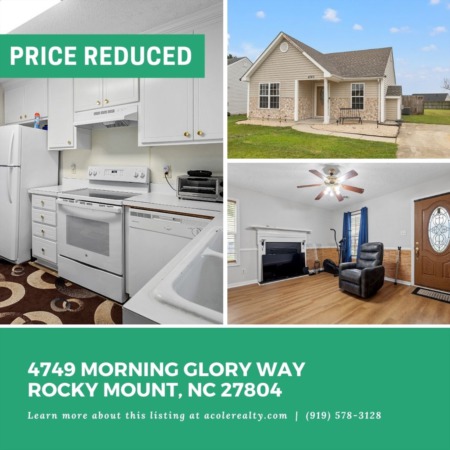 *PRICE REDUCTION*A $3,000 price adjustment has been made on 4749 Morning Glory Way, Rocky Mount!