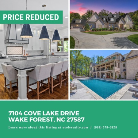 *PRICE REDUCTION* A $50,000 price adjustment has been made on 7104 Cove Lake Drive, Wake Forest!