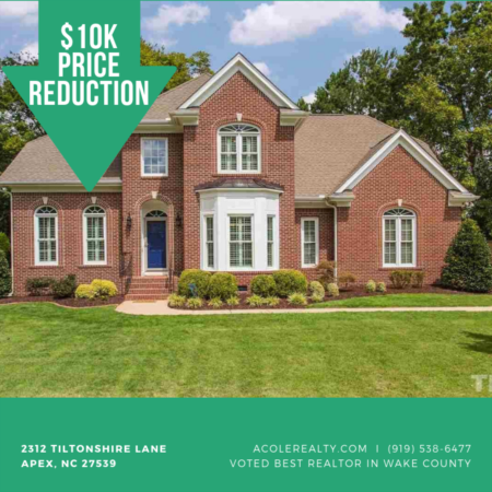 *PRICE REDUCTION* A $10,000 Price adjustment has just been made on 2312 Tiltonshire Lane, Apex!!