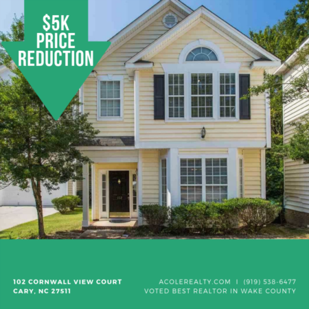  A $5,000 Price adjustment has just been made on 102 Cornwall View Court, Cary