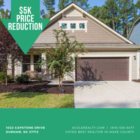A $5,000 Price adjustment has just been made on 1022 Capstone Drive, Durham
