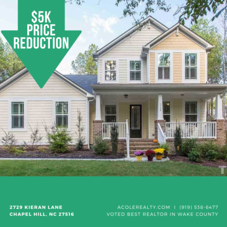 A $5k Price adjustment has just been made on 2729 Kieran Lane, Chapel Hill