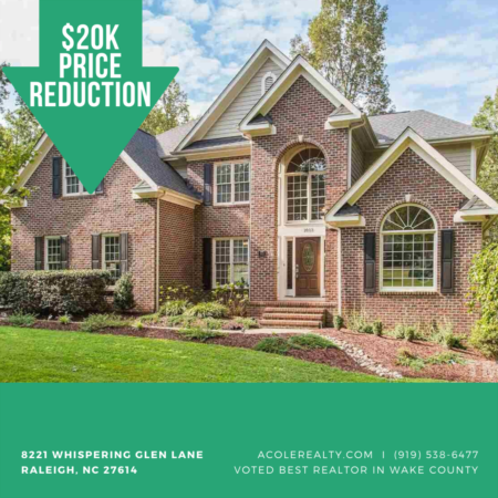 A $20,000 Price adjustment has just been made on 8221 Whispering Glen Lane, Raleigh