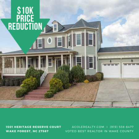 A $10k Price adjustment has just been made on 1501 Heritage Reserve Court, Wake Forest