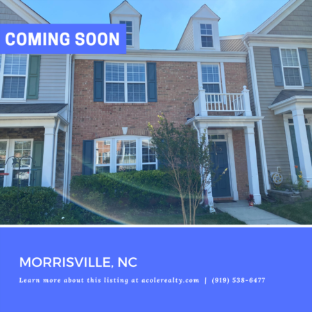 *COMING SOON* Spectacular Townhome in Morrisville! Private, open backyard with patio and outside storage room.