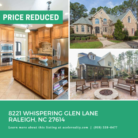 A $24,000 Price adjustment has just been made on 8221 Whispering Glen Lane, Raleigh