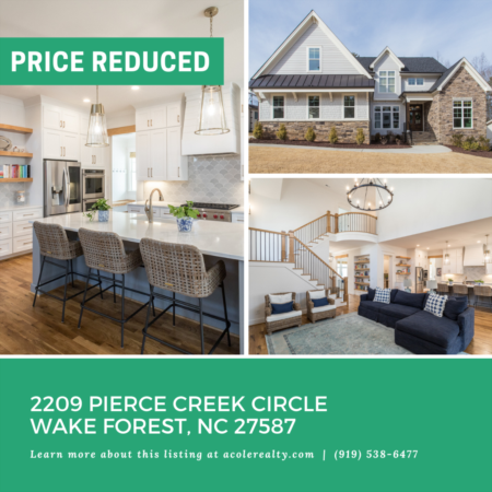 A Price adjustment has just been made on 2209 Pierce Creek Circle Wake Forest, NC  27587