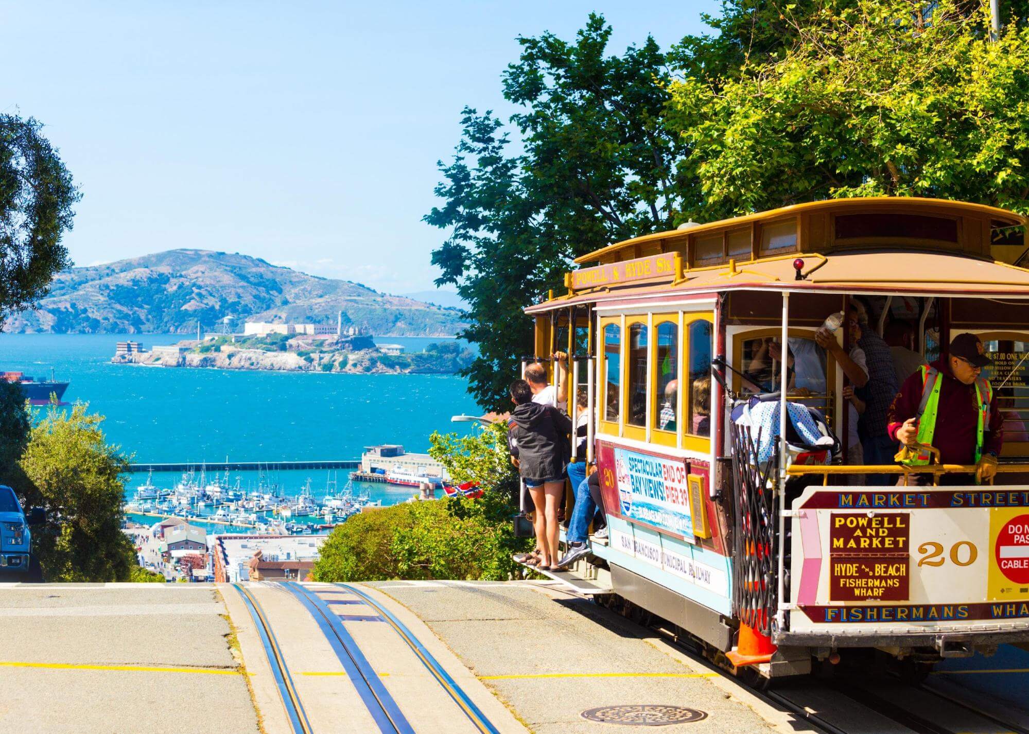 #5. San Francisco, California A cable car full of tourists at the peak of Hyde Street
