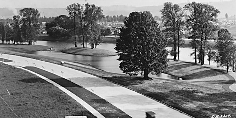 View of Kessler Blvd and Lake Sacajawea 1920s