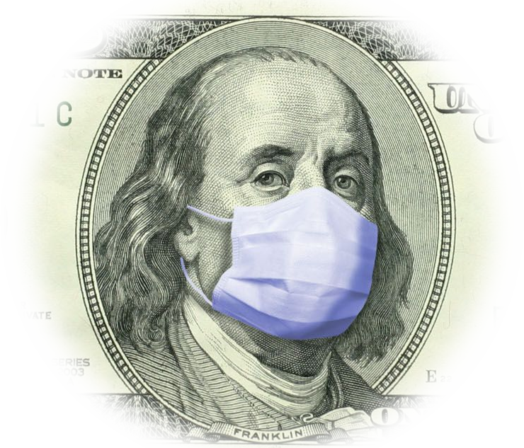 100 Dollar Bill with Benjamin wearing face mask