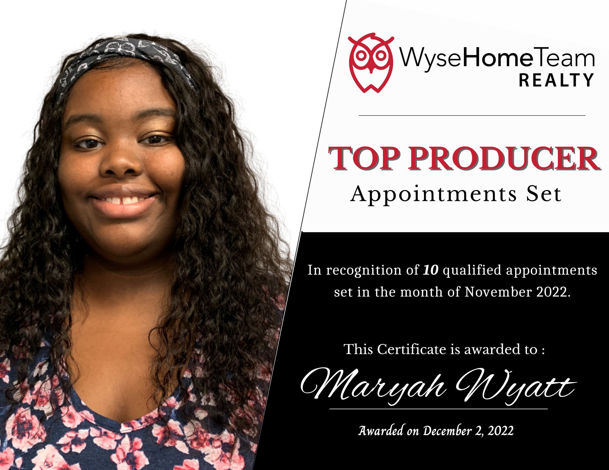 Maryah Wyatt, Top Producing ISA for November 2022