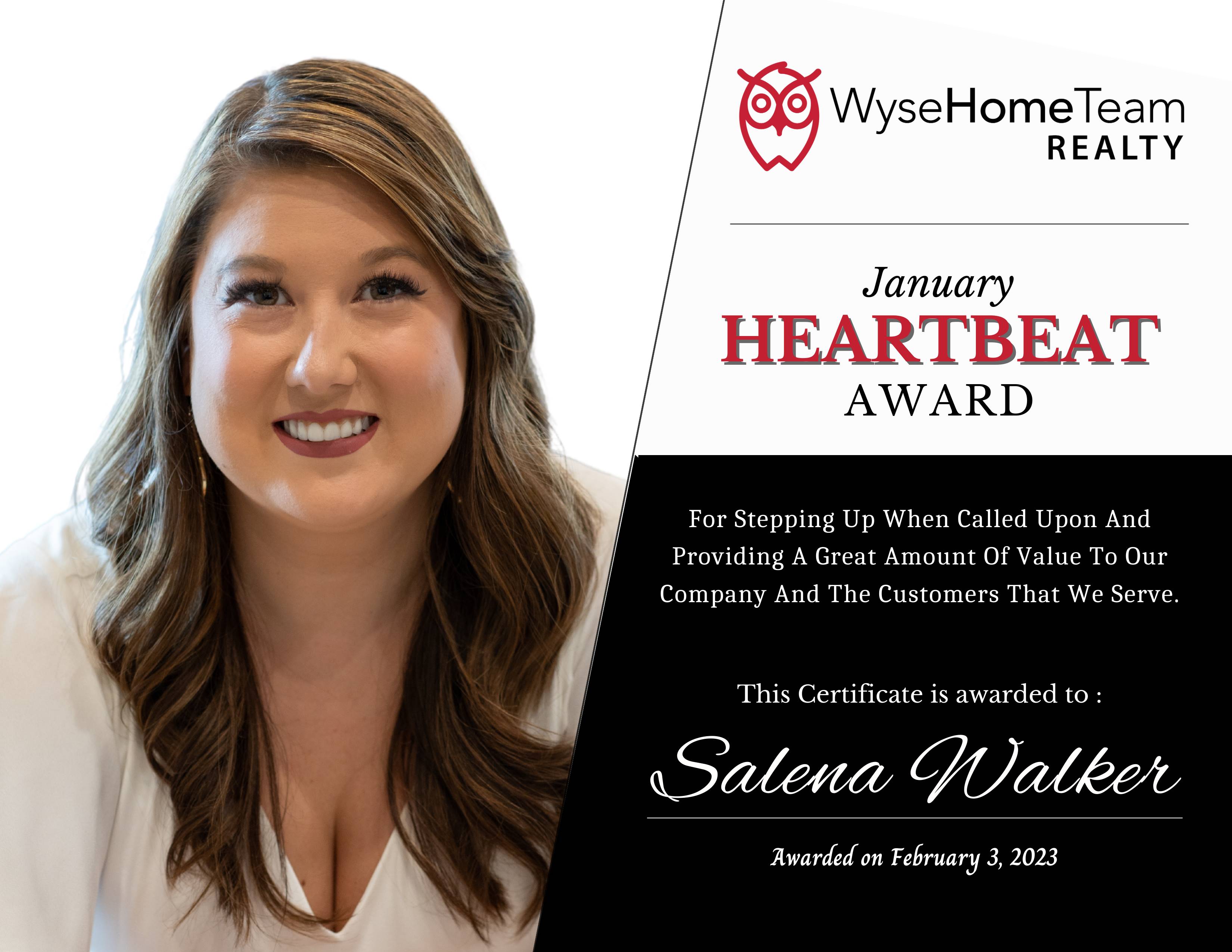 Salena Walker winner of the January 2023 Heartbeat Award
