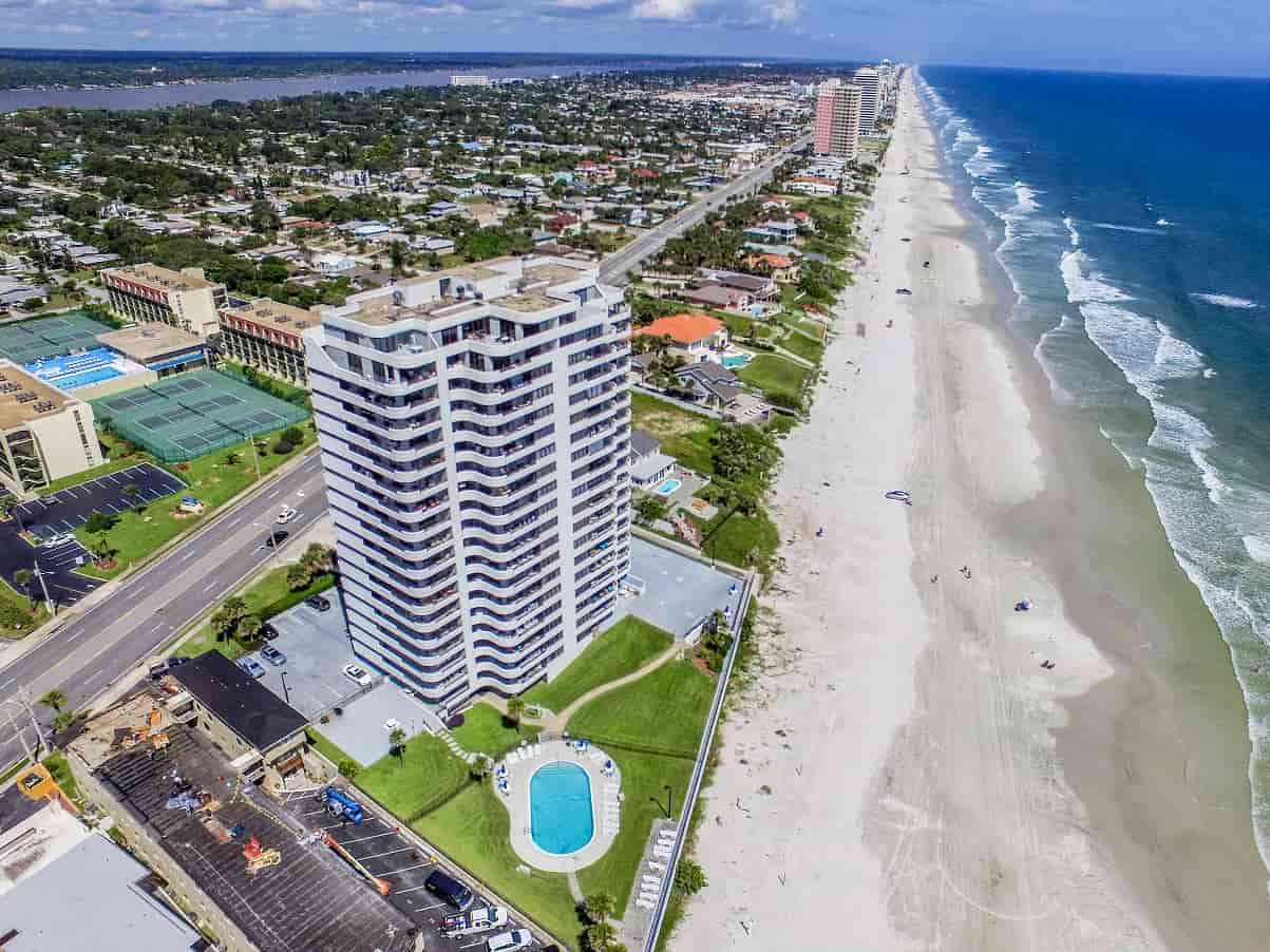 aerial photo of condo buildings