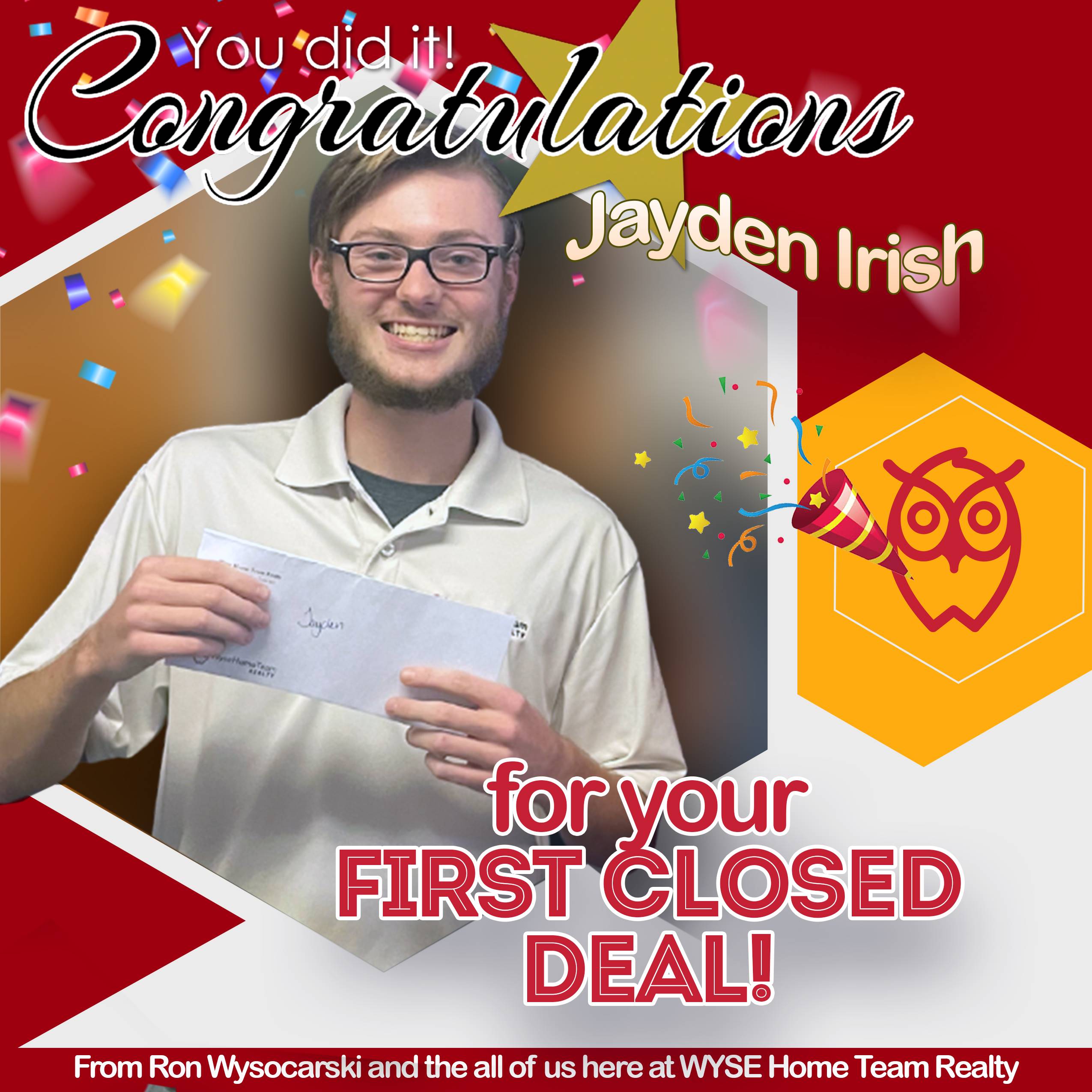 Jayden Irish first closed deal