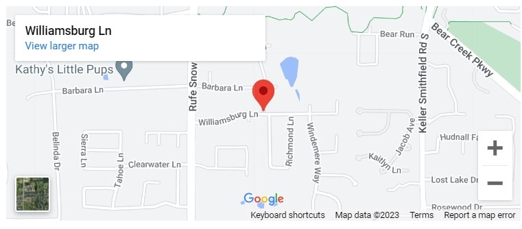 Map to Keller's Williamsburg Estates Neighborhood In Keller Texas 76248