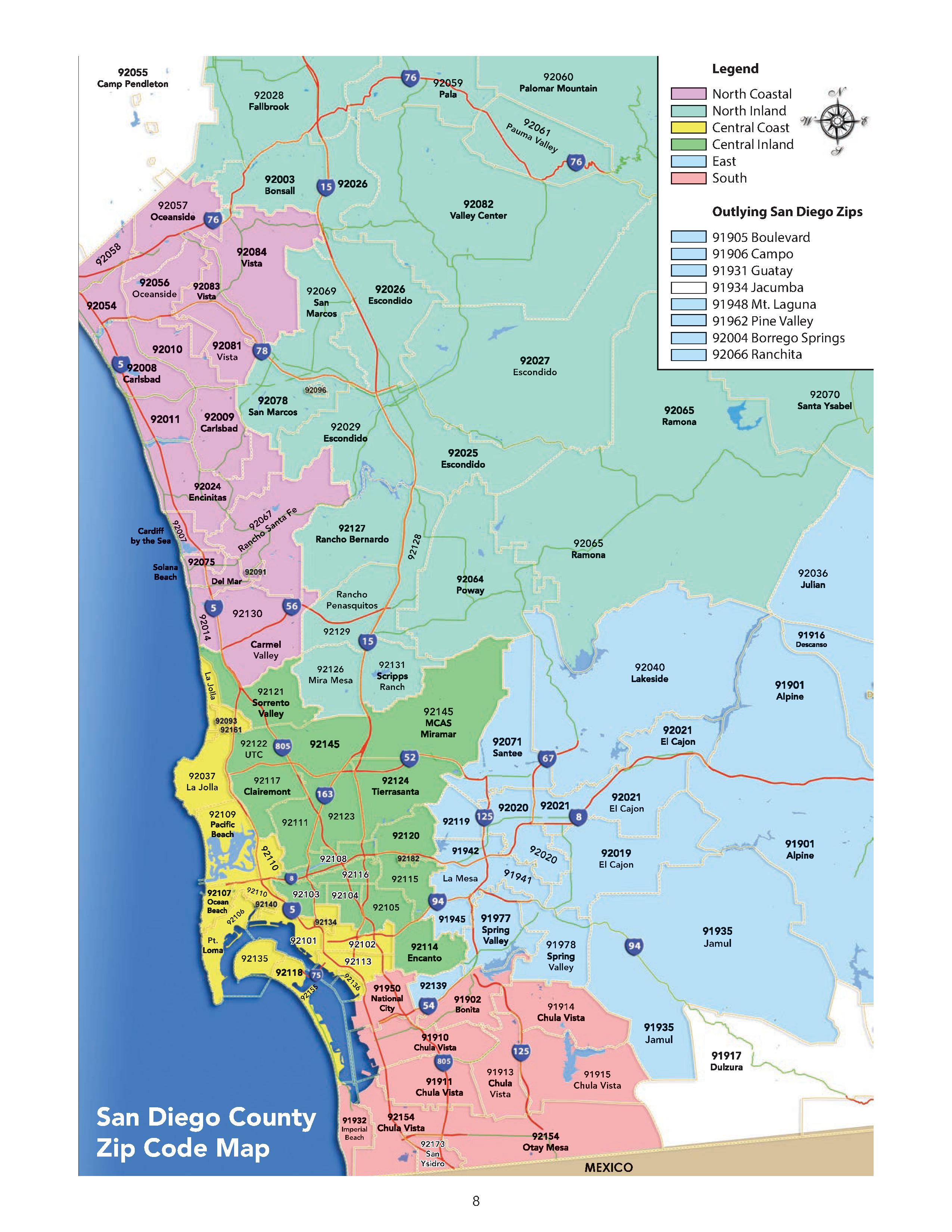 San Diego County Zip Code Map With Cities - United States Map