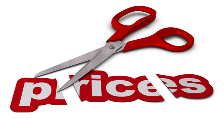 scissors cutting the word prices into three pieces 