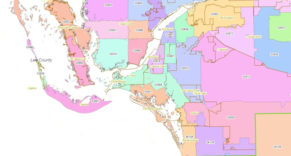 Zip Code Map Lee County Florida - United States Map