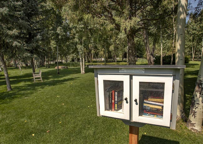 Little Free Library Box in a Park in The Cottonwoods Neighborhood in Animas Valley