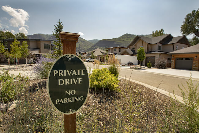 The Cove Neighborhood Private Drive Sign in Animas Valley