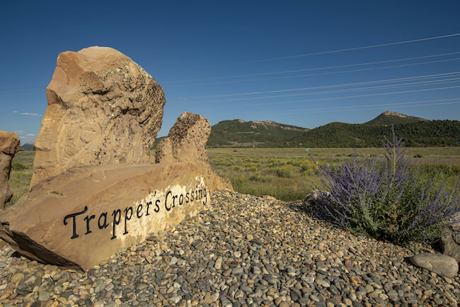 Trapper's Crossing Neighborhood Sign in Durango Colorado