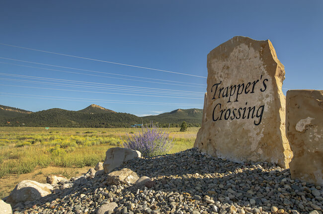 Trapper's Crossing Neighborhood Rock Sign in Durango Colorado