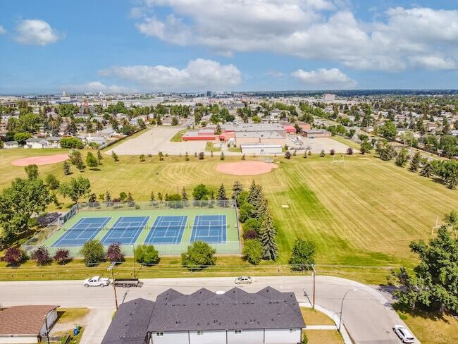 Tennis Courts an Basball Diamonds in Albert Park Radison Heights Community of East Calgary, Alberta, Canada