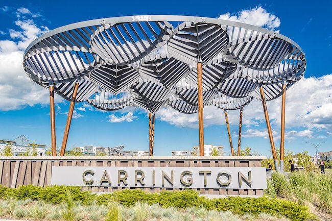 Carrington Neighbourhood Sign in North Calgary, Alberta, Canada