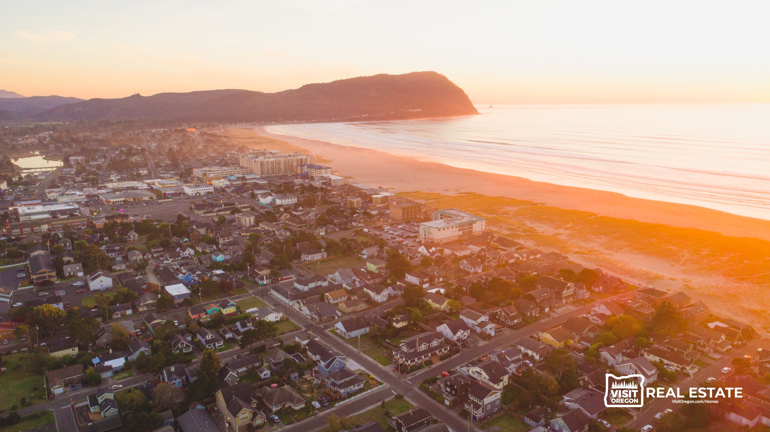 Drone picture of downtown Seaside Oregon