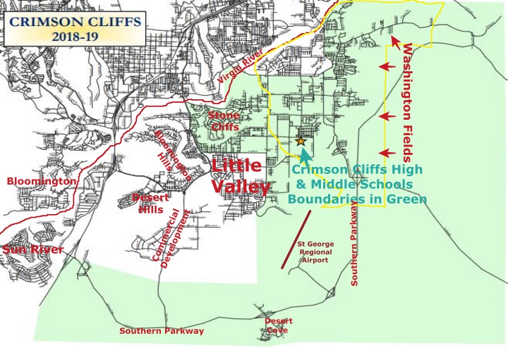 Real Estate Search Area for Crimson Cliffs School Boundaries