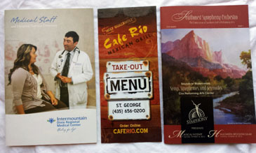 3 Southern Utah Pamphlets- Medical Staff, Cafe Rio Mexican Grill, Southwest Symphony Orchestra