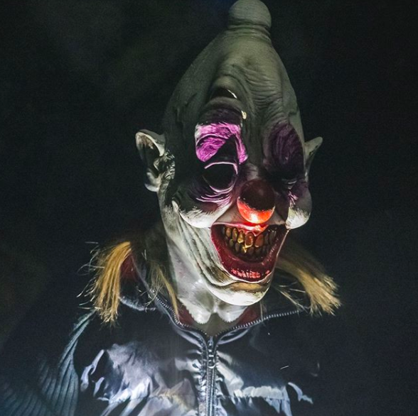 A scary clown costume at Haunted Calgary