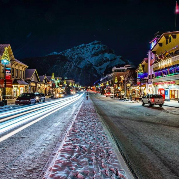 Banff Avenue in the winter in Banff, Alberta
