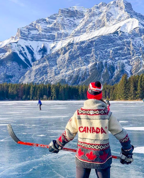 Outdoor hockey at Two Jack Lake in Banff