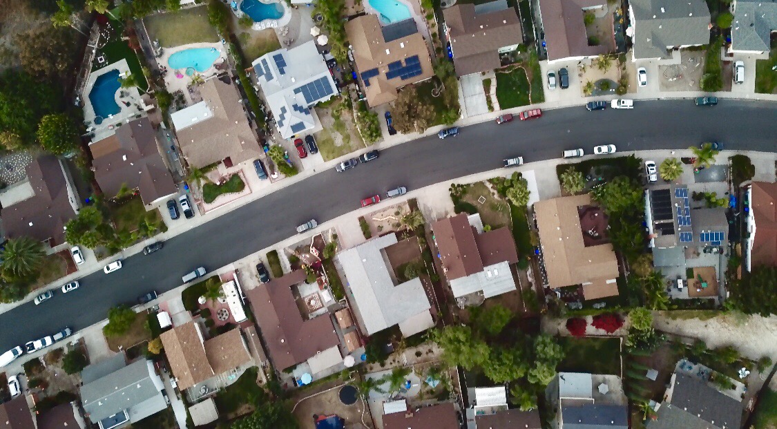 Aerial view of Charleston, Sc homes in Neighborhood