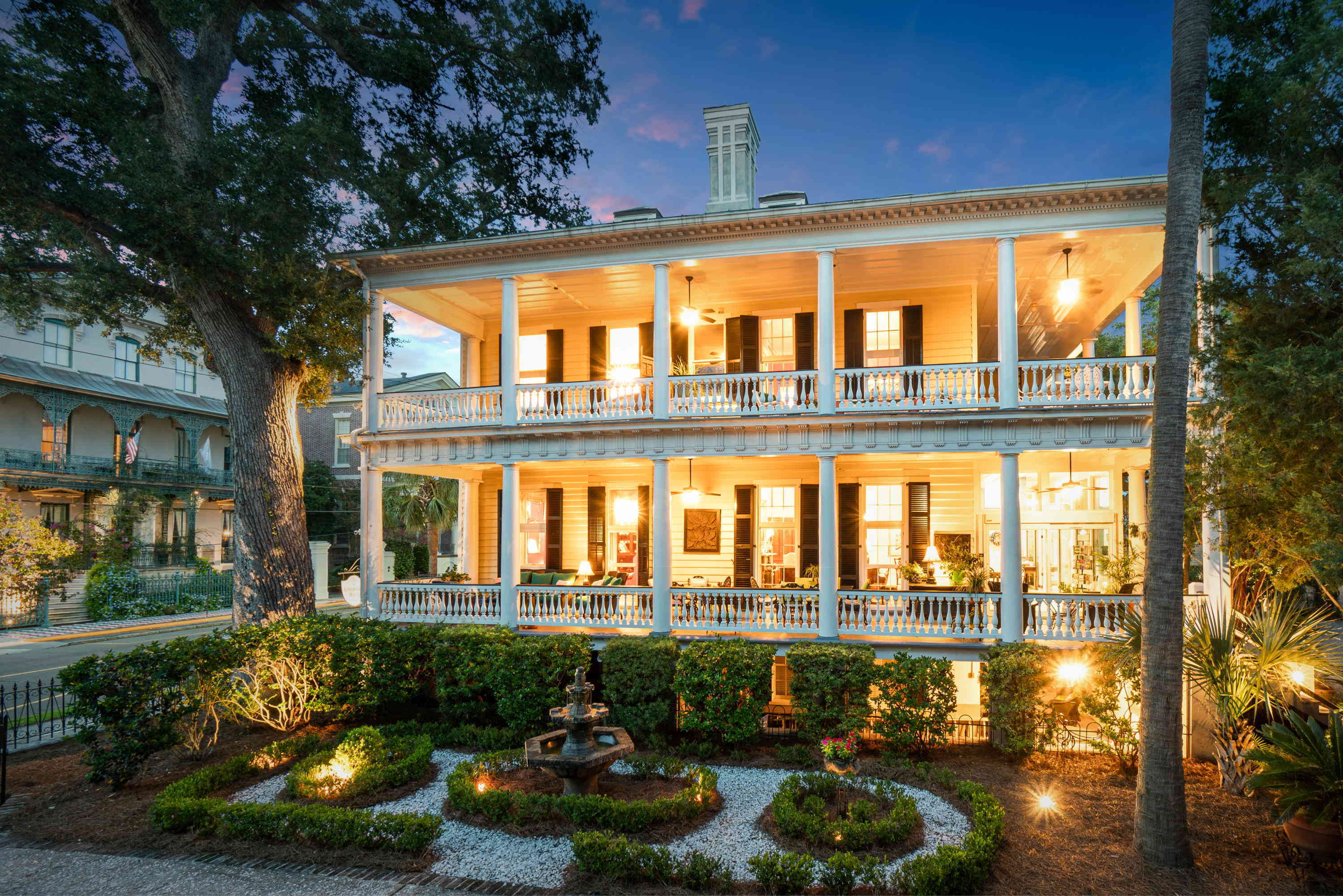 Luxury mansion at night in Charleston, SC